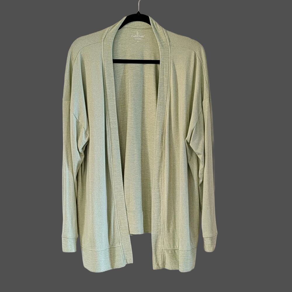 Cuddl Duds Soft Open Front Cardigan Heathered Green XL Cozy Lightweight Layer